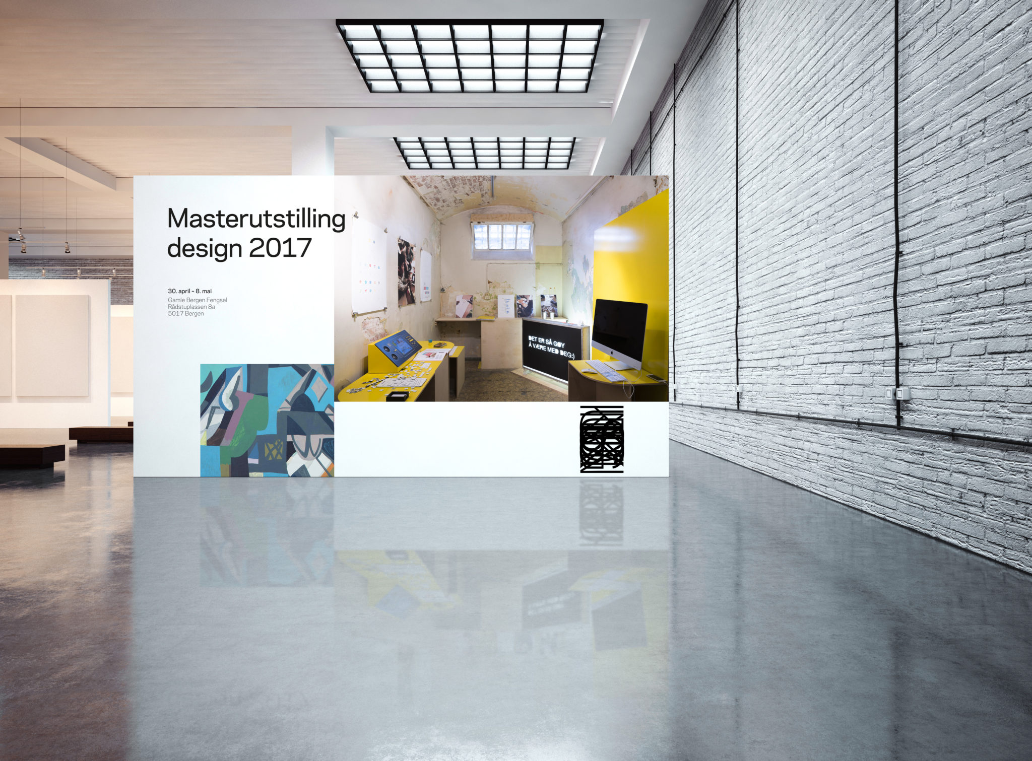 Stor veggdekor som presenterer masterutstilling i design 2017