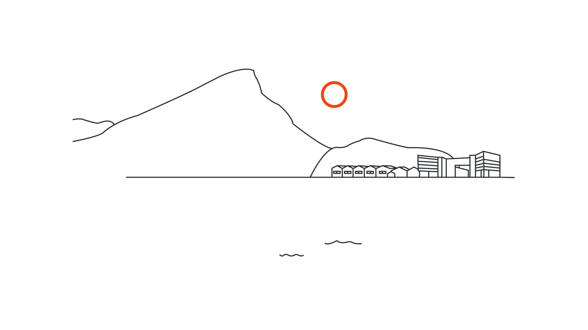 Illustrasjon av Lovund, hvor Nova Sea ligger. Over fjellene er målen visualisert med en orange, tykk strek.