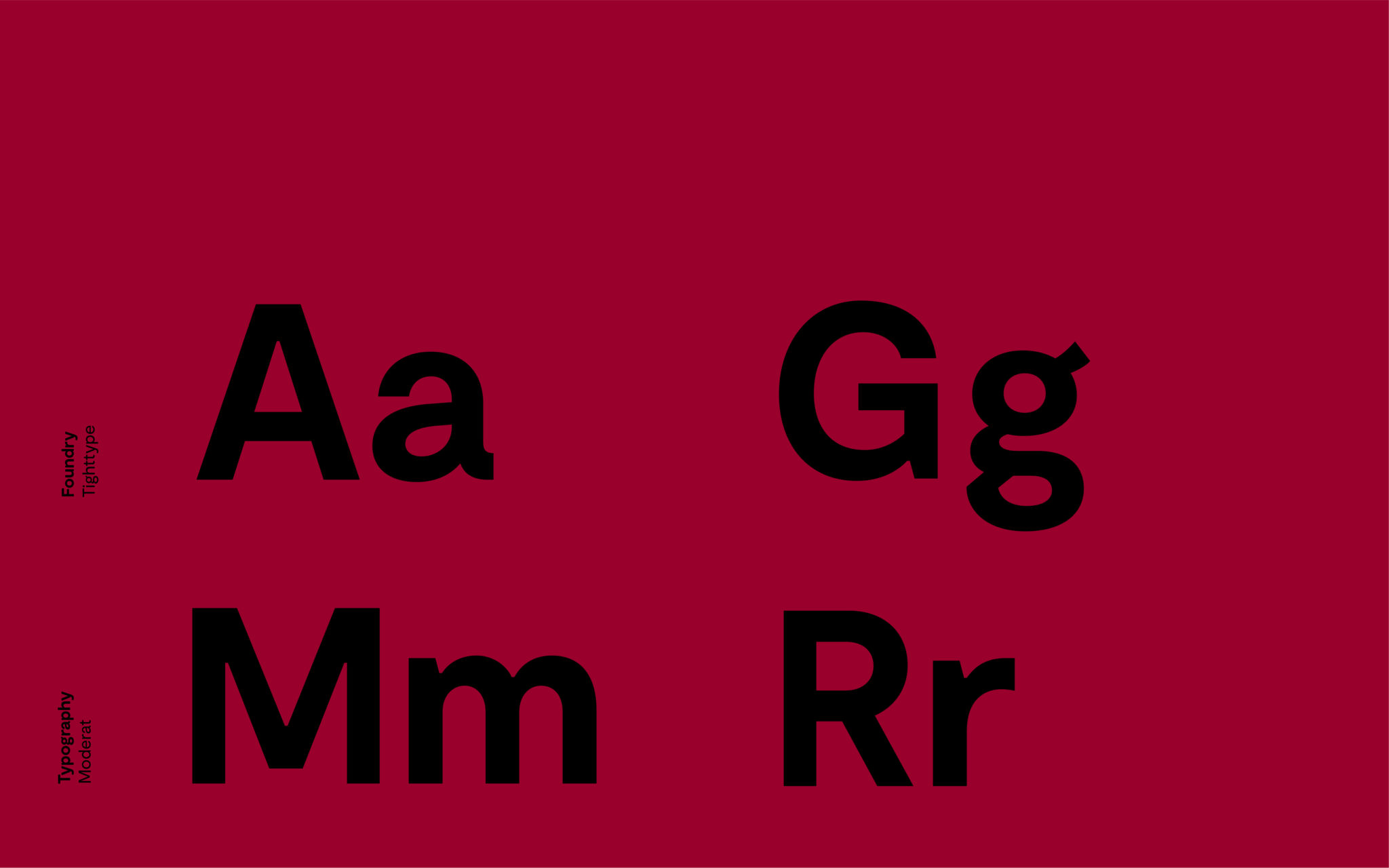 Typografi for Oslo Met, fonten Moderat. Svarte bokstaver på rød bakgrunn.